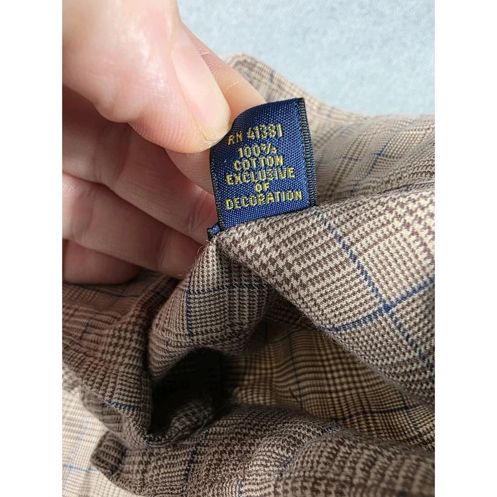 Polo Ralph Lauren Button Up Shirt‎ Mens Medium Brown Glen Plaid Pattern